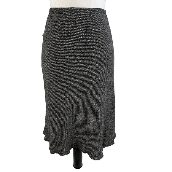Donna Ricco New York Skirt size 14 Black Ivory Bias Knee A Line Flowing Modest - Picture 1 of 8